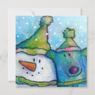 Snowman and Hunde Flat Holiday Card Feiertagskarte