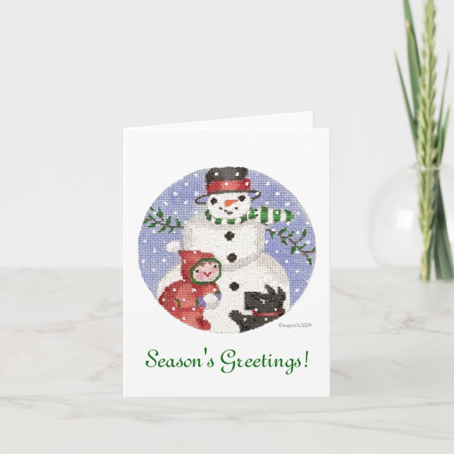 Snowman and Scottie Holiday Card Feiertagskarte (Vorderseite)