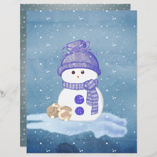 Snowman and Sleeping Bunnies Scrapbook Paper (Vorne/Hinten)