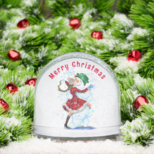 Snowman and Woman Dancers Christmas Snow Globe Schneekugeln (Weihnachten)