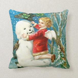 Snowman Angel Cherub Vierblättriges Kleeblatt Kissen