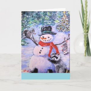 Snowman Animaux Blank Christmas Carte de voeux