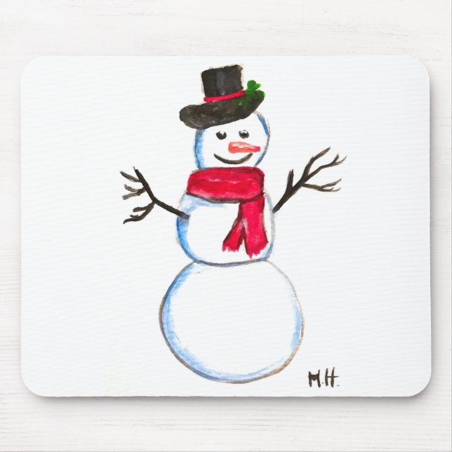 Snowman Aquarell Vintager Winter Mousepad (Vorne)