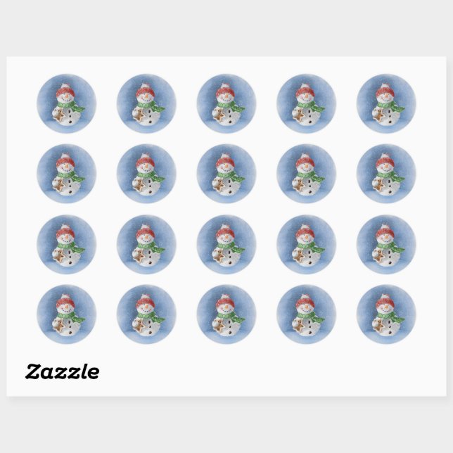 Snowman Aquarellmalerei Klassischer Rundsticker Runder Aufkleber (Blatt)