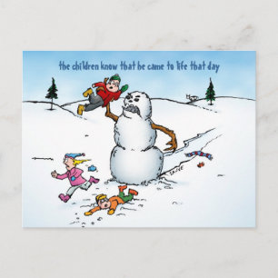 Snowman attackiert die Kinder Funny Holiday Postca Feiertagspostkarte
