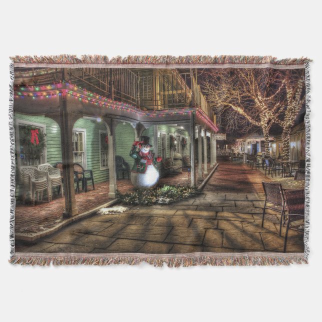 Snowman auf der Veranda im Winter Wunderland Decke (Vorderseite)