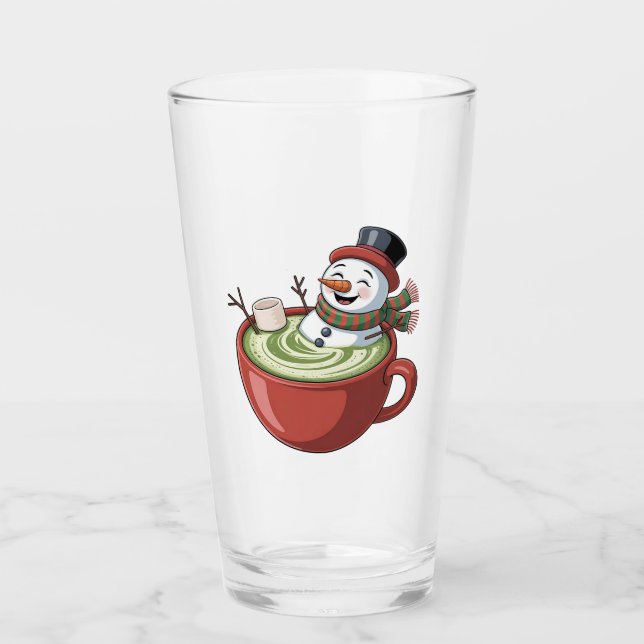 Snowman auf Matcha Bathub Funny Christmas Glas (Vorderseite)