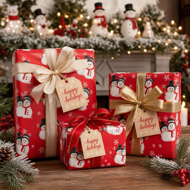Snowman auf Red Christmas Craft oder Geschenkpapier (Von Creator hochgeladen)