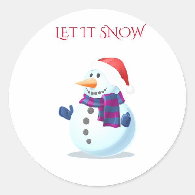 SNOWMAN-Aufkleber "Lass es schneien". Runder Aufkleber (Vorderseite)