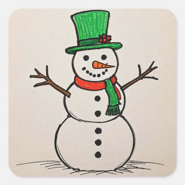 Snowman-Aufkleber Quadratischer Aufkleber (Vorderseite)