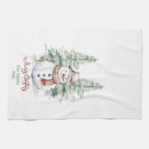 Snowman avec arbres Serviette de cuisine personnal