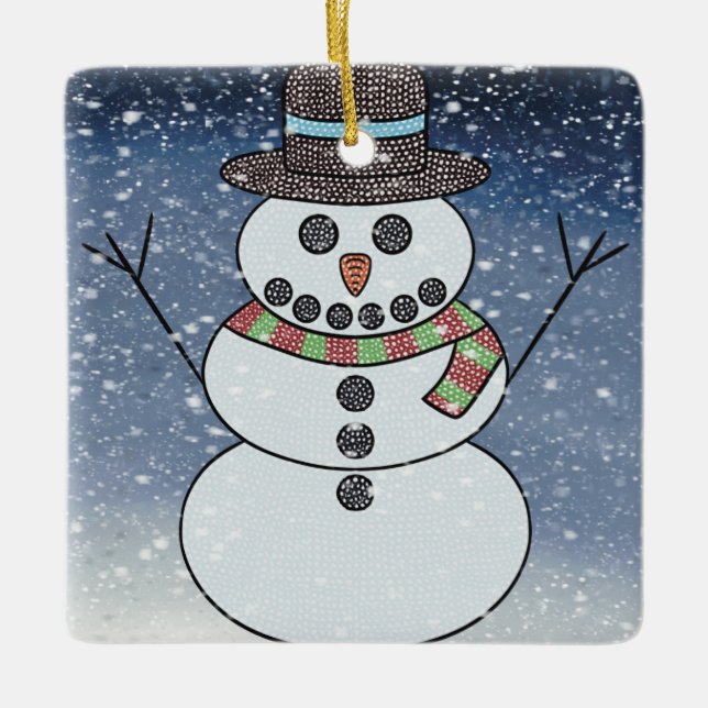 Snowman avec BG - Ornement en céramique (Devant)