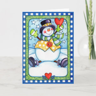 Snowman avec coeur - Carte de voeux