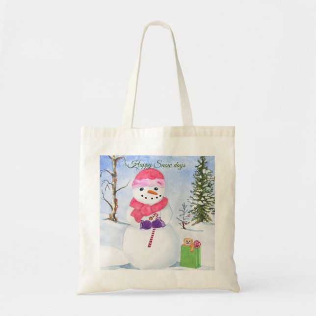 Snowman avec foulard rose Joyeux Sac fourre-tout d (Devant)