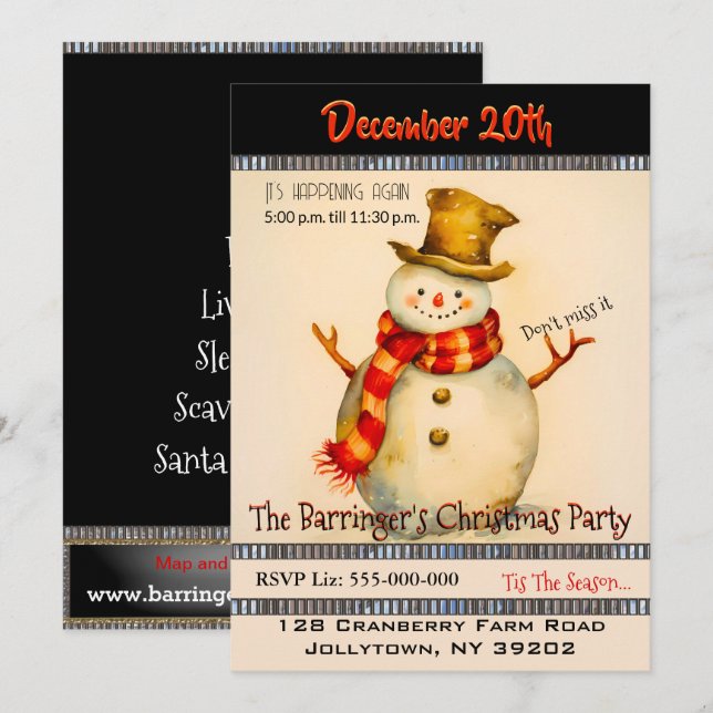 Snowman avec Top Hat Christmas Party Invitation (Devant / Derrière)