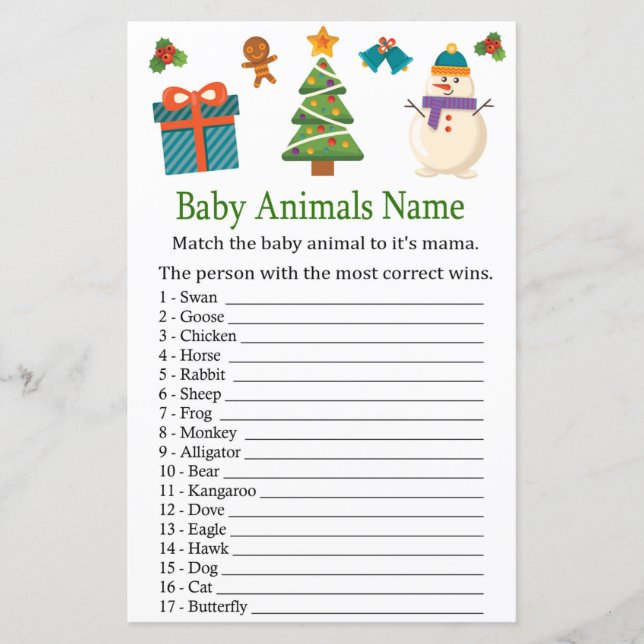 Snowman Baby Animes Name Game Babydusche (Vorderseite)