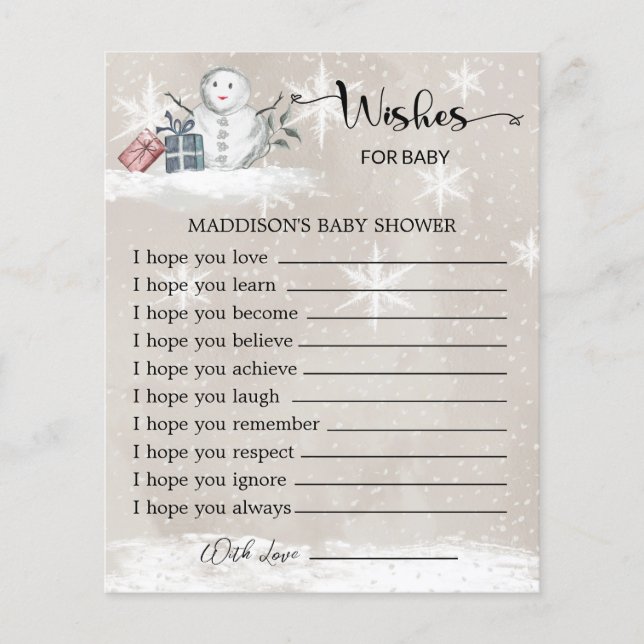 Snowman Baby Dusche wünscht eine Babykarte (Vorderseite)