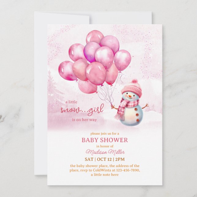 Snowman Baby Girl Babydusche Einladung (Vorderseite)