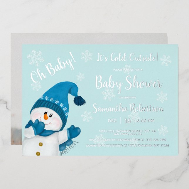 Snowman Baby It's Cold Outside Foto Babydusche Folieneinladung (Vorderseite/Rückseite)