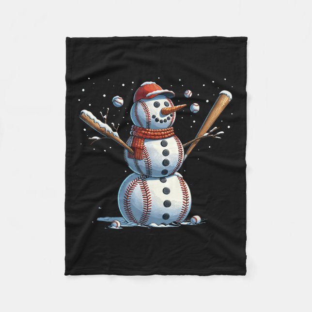 Snowman Baseball Christmas Winter  Fleecedecke (Vorderseite)