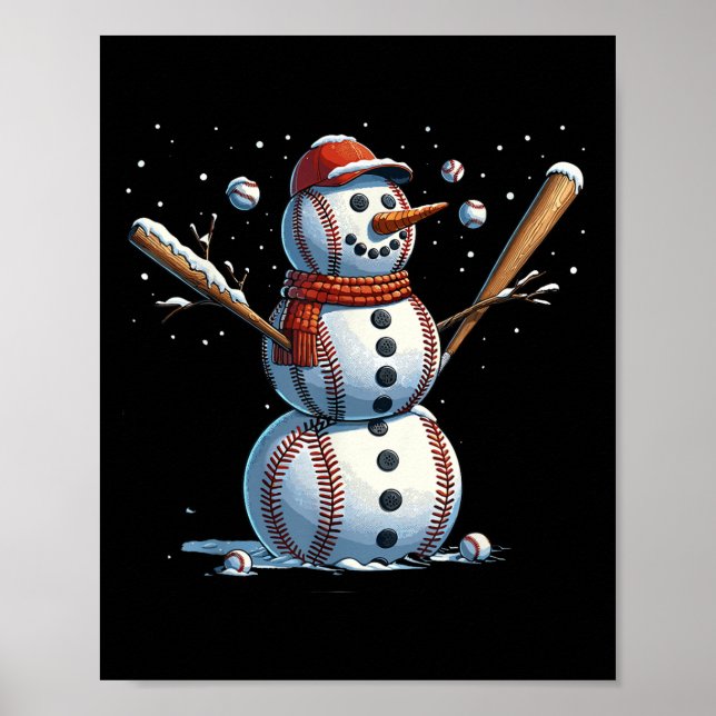 Snowman Baseball Christmas Winter  Poster (Vorne)