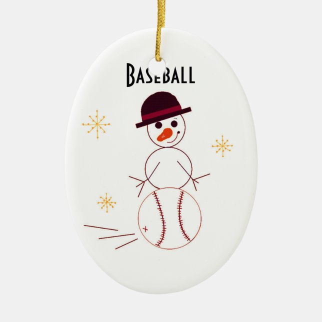 Snowman Baseball Player Keramikornament (Vorne)