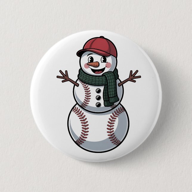 Snowman Baseball Weihnachtsfeier WeihnachtsBasebal Button (Vorderseite)