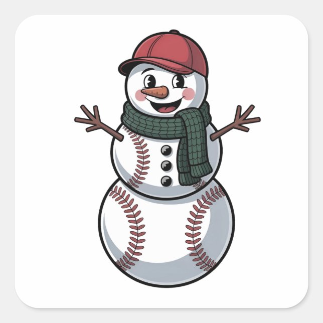 Snowman Baseball Weihnachtsfeier WeihnachtsBasebal Quadratischer Aufkleber (Vorderseite)