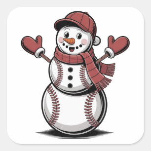 Snowman Baseball Weihnachtssportliebhaber Quadratischer Aufkleber