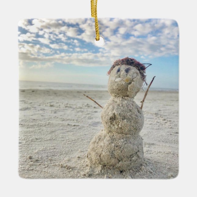 Snowman Beach Florida Vacation Holiday Christmas Keramikornament (Vorderseite)