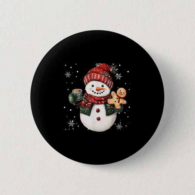Snowman Beanie Coffee Latte Ginggerbread Merry Chr Button (Vorderseite)