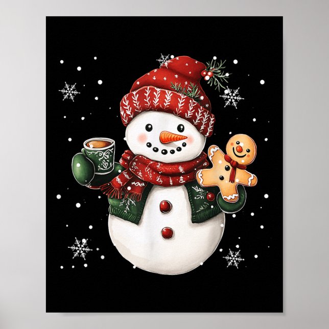 Snowman Beanie Coffee Latte Ginggerbread Merry Chr Poster (Vorne)