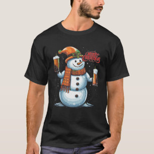 Snowman Beer Drinking Funny Frohe Weihnachten T-Shirt