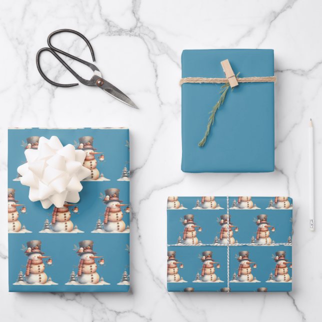 Snowman & Birds Geschenkpapier Set (Vorderseite)