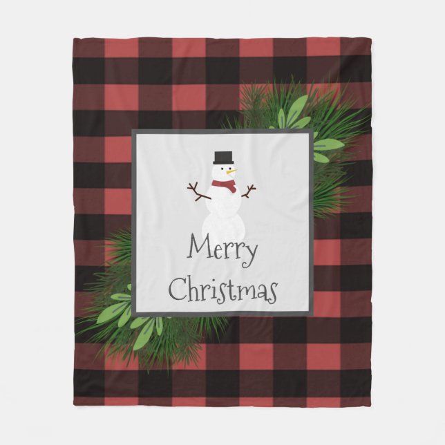 Snowman Black and Red Buffalo Kariert Fleece Blank (Vorderseite)