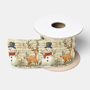 Snowman Black Hat Rentier Musiknoten lächeln Satinband