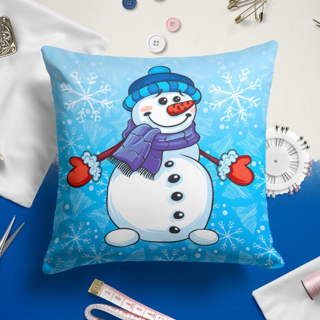 Snowman Blue Holiday | Weihnachtsbaum Kissen (Von Creator hochgeladen)