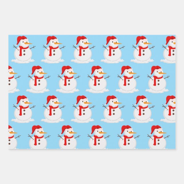 Snowman Blue Sky Wonderland  Geschenkpapier Set (Vorderseite)