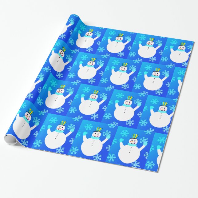 Snowman Blue Snowflakes Wintergeschenkpapier Geschenkpapier (Ungerollt)
