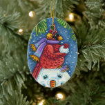 SNOWMAN BODYGUARD, CHRISTMAS KARDINAL REDBIRD KERAMIK ORNAMENT<br><div class="desc">MIT SNOWBALLEN UMGEBEN. HUMOROUS KARDINAL ORNAMENT (Rückseite "MERRY CHRISTMAS") *Anpassen ... Suchen Sie nach passenden Elementen Susan Brack Designs.</div>