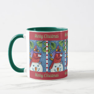 SNOWMAN BODYGUARD, CHRISTMAS KARDINAL REDBIRD TASSE