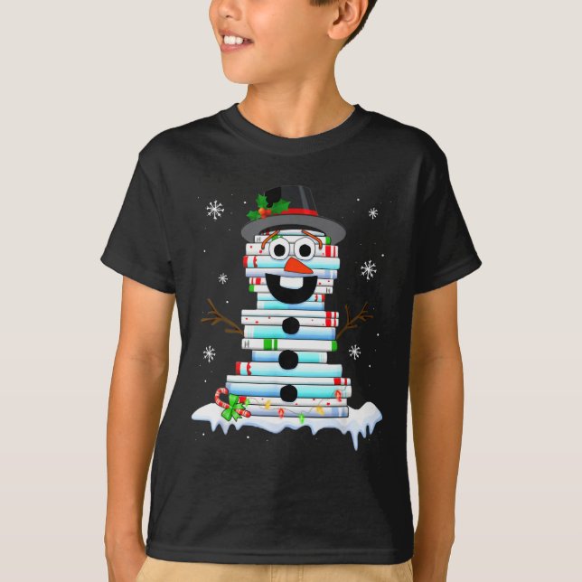 Snowman Book Stack Librarian Book Lover Christmas  T-Shirt (Vorderseite)