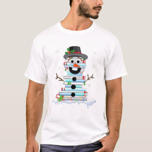 Snowman Book Stack Librarian Book Lover Weihnachte T-Shirt