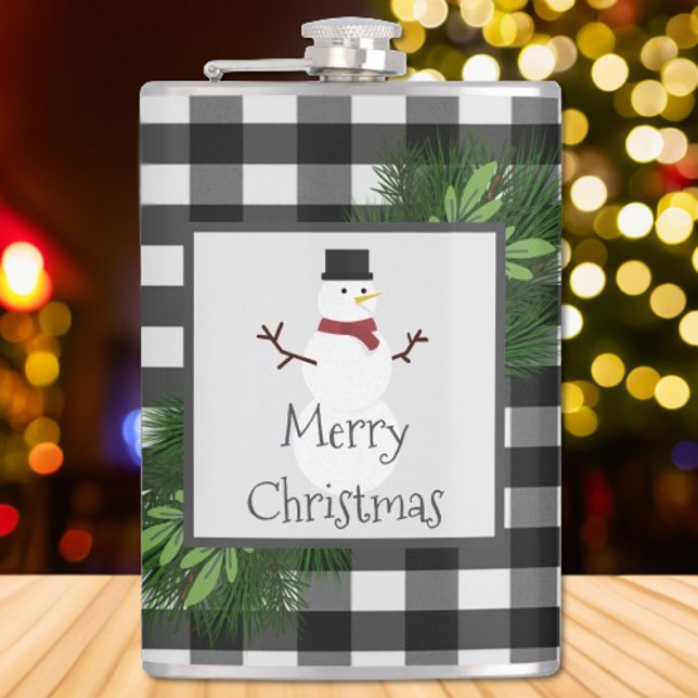 Snowman Buffalo Kariert Flask Flachmann (Snowman Buffalo Plaid Flask)