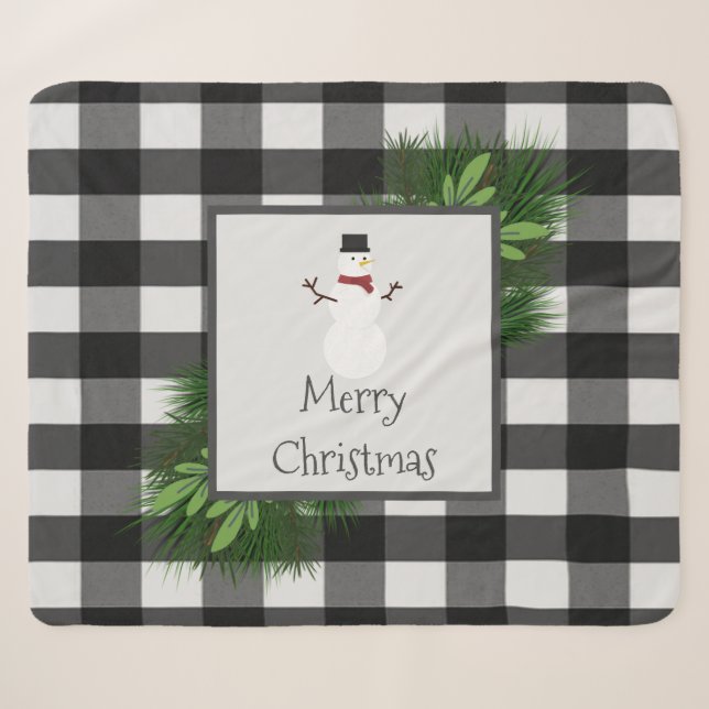 Snowman Buffalo Kariert Sherpa Blanket | Schwarz Sherpadecke (Vorderseite (Horizontal))
