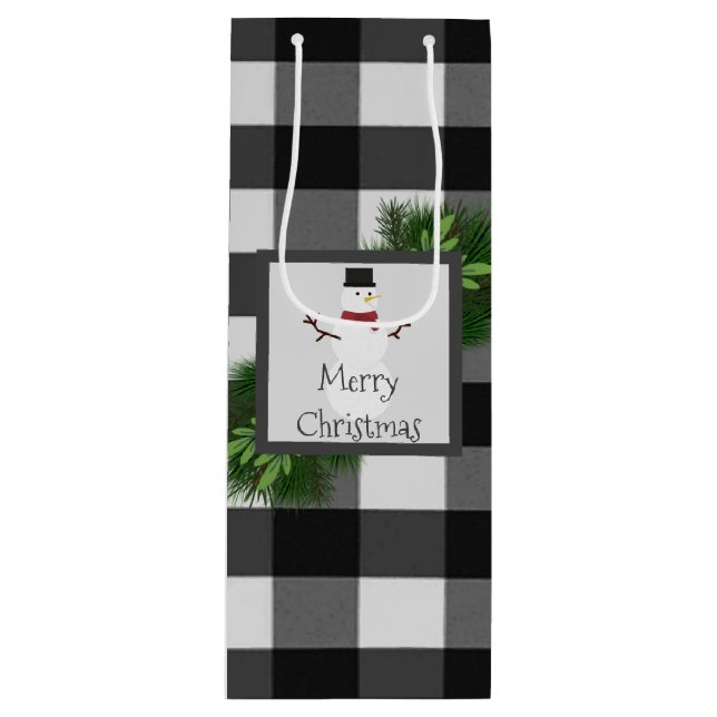 Snowman Buffalo Kariert Wine Gift Bag Geschenktüte Für Weinflaschen (Vorderseite)