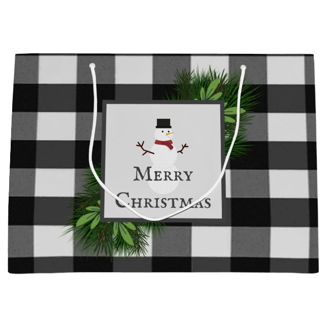 Snowman Buffalo Plaid Sac cadeau (Devant)
