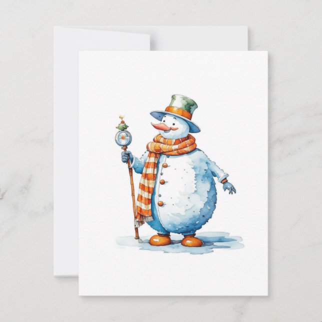 Snowman C - Wasserfarben Feiertagskarte (Vorderseite)