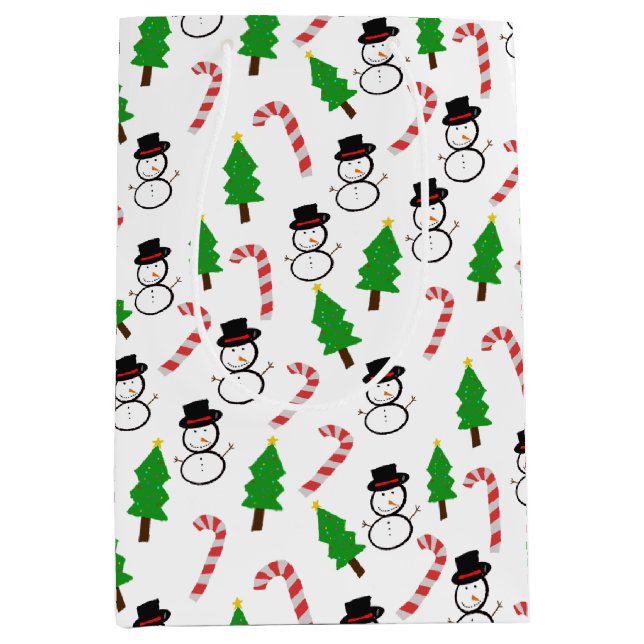 Snowman Candy Cane Christmas Tree Mittlere Geschenktüte (Vorderseite)