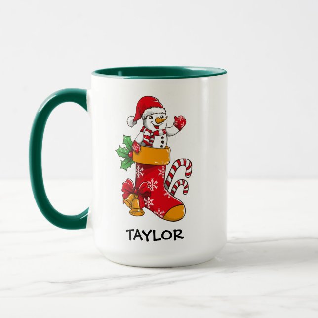 Snowman Candy Cane Strumpfs Individuelle Name Kaff Tasse (Links)
